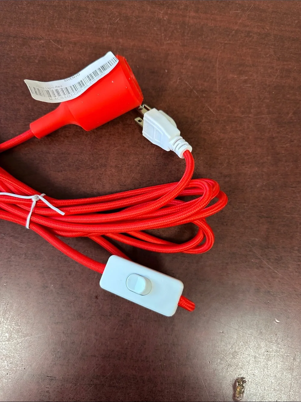 Red Braided Power Extension Cord with Inline Switch